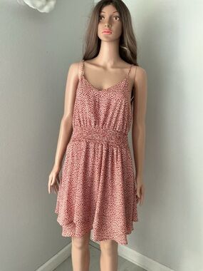 mittoshop Red Micro-Print Smocked Waist Mini Dress